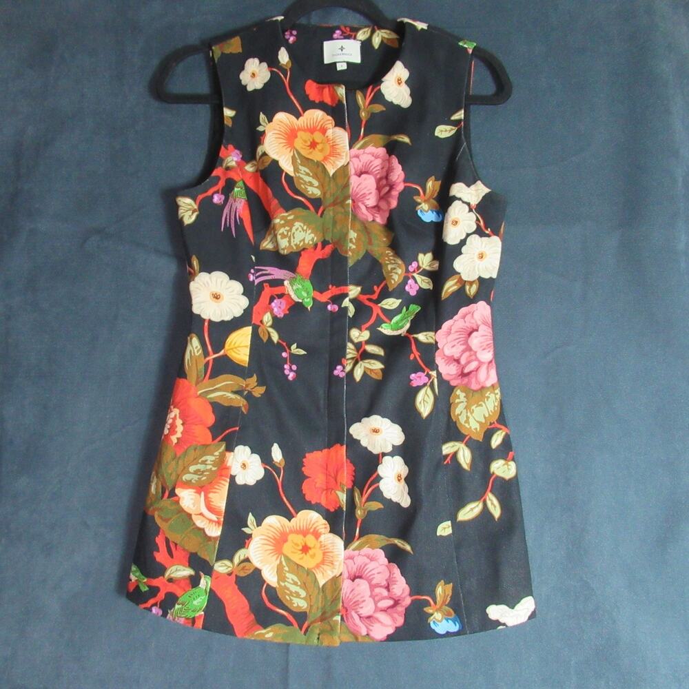 TUCKERNUCK Baroque Floral Rhoda Tunic Top Zip Womens 4 Cotton Sleeveless Luxury